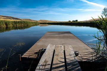 Wooden Dock at the Pampa Pond in the Palouse, WA