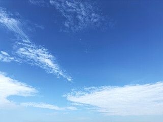 Naklejka na ściany i meble Summer blue sky cloud gradient light white background. Beauty, clear cloudy, in sunshine calm bright winter air background. Gloomy vivid landscape in environment day horizon skyline view spring wind.