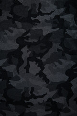 Camouflage pattern. Trendy dark gray camouflage fabric. Military texture. Dark back. - obrazy, fototapety, plakaty