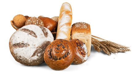 Bread bakery,  loafs of bread on backgorund