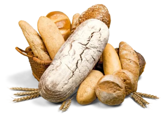 Gardinen Fresh homemade bread set isolated on white background © BillionPhotos.com