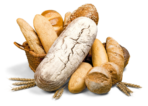 Fresh homemade bread set isolated on white background