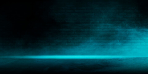 Dark street, asphalt abstract dark background, empty dark scene, neon light, spotlights The concrete floor and studio room with smoke float up the interior texture for display products, Night view
