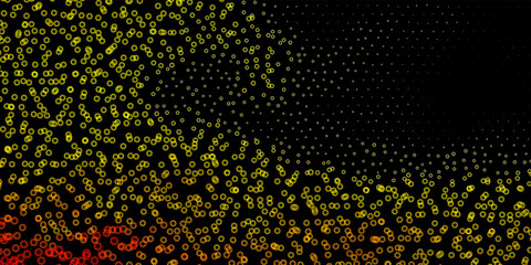 Dark red, yellow vector background with spots.