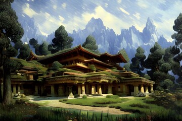 Naklejka premium House on rural area 3d render 3d illustration