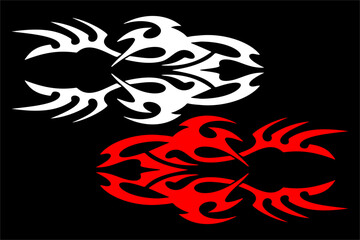 a unique tribal background vector design, with red and white colors on a black background