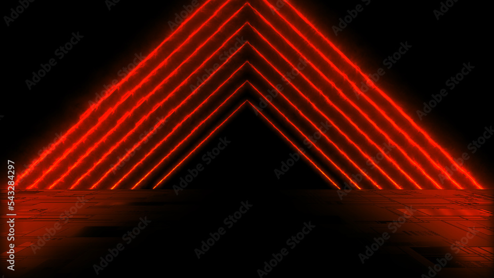 Poster fire loop animation. wet asphalt, night view. fiery reflection on the concrete floor. night empty st