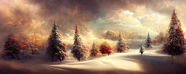 Foto op Canvas illustratie van een winters kersttafereellandschap voor een spandoek of behang © ReiterPhotography
