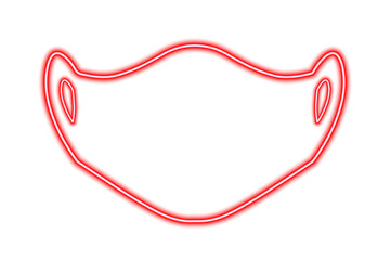 The silhouette of a medical mask isolated on white. Red line in neon style