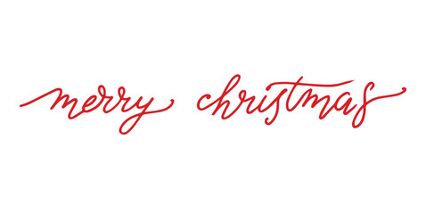 Merry Christmas, red letters on the white background.  Creative typography for Holiday greeting cards, banner Hand-drawn modern style calligraphy for holiday banners, invitations. Christmas card.