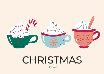 Christmas drink with cream mug. isolated vector elements