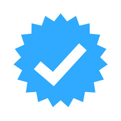 Blue tick - symbol of certification and verification on social media and social network. Verified and certified official account and profile. Symbol, sign and icon as isolated vector illustration.