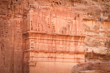 Famous Royal tombs in ancient city of Petra, Jordan. It is know as the Loculi. Petra has led to its...