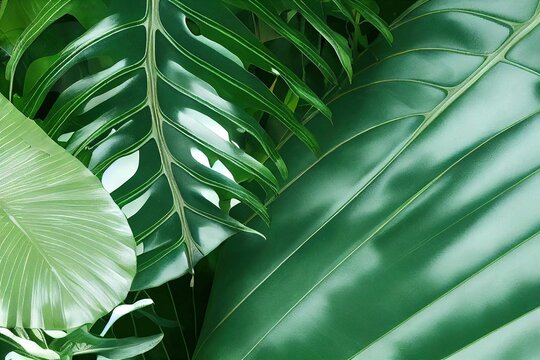  A Close Up Of A Green Leaf With A White Background And A Green Plant With Large Leaves On It.