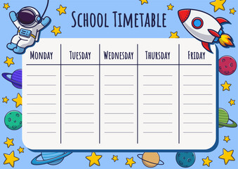 School timetable. Space. Vector design.