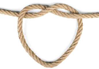 Tied  square knot, linen rope in the shape of a heart