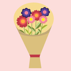 Vector flat illustration. Colored bouquet of flowers in cartoon style. Daisies, asters. Art for design, print, logo, typography. International Women's Day, birthday.