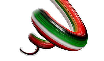 Abstract spiral of Palestine Flag Colors, 3d brush Stroke 3d illustration