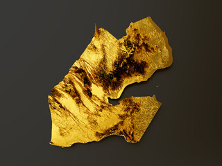 Djibouti Map Golden metal Color Height map Background 3d illustration