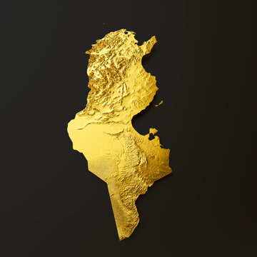 Tunisia Map Golden metal Color Height map Background 3d illustration