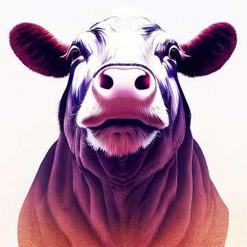 Cow Portrait On White Background Illustration.Farming Livestock.