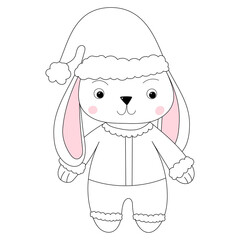 christmas bunny doodle sketch ,outline isolated vector