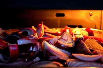 Oven baked onion with bokeh effect