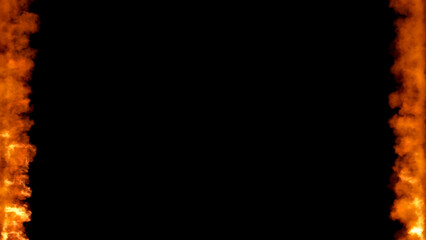 content frame of 2 fire lines burning on black, isolated - object 3D rendering