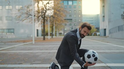 Cinematic video of a soccer freestyle player making tricks with the ball. Concept about sport and people lifestyle