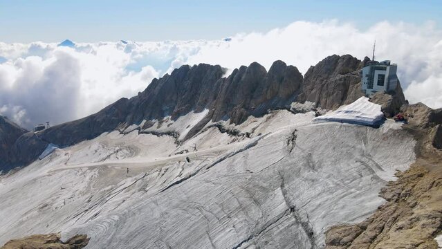 Aerial views of the north face of the Marmolada mountain in the Italian Dolomites
