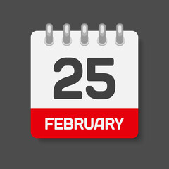 Icon day date 25 February, template calendar page