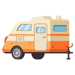 Adventure trailer.Road trip.Home camper.Isolated on white background.Vector flat illustration.