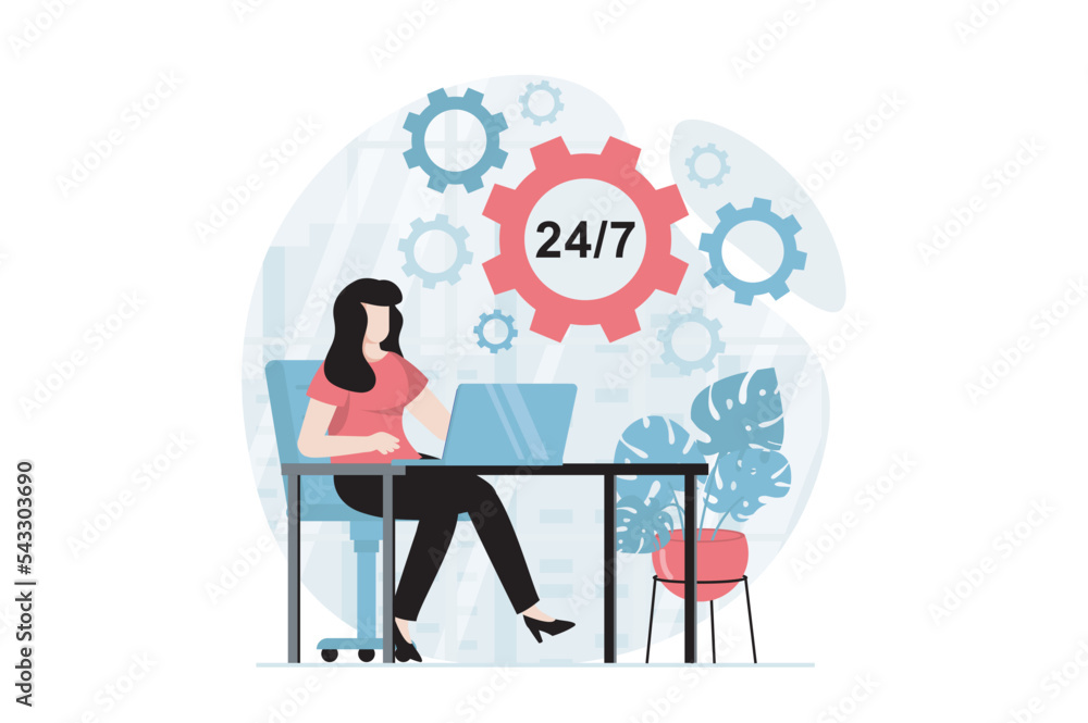 Aufkleber technical support concept with people scene in flat design. woman operator accepts applications for 