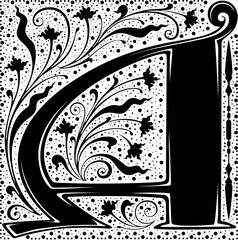 Medieval letter.Initial.Alphabet.Font.  Ancient book miniature. Magic manuscript.Typeface.