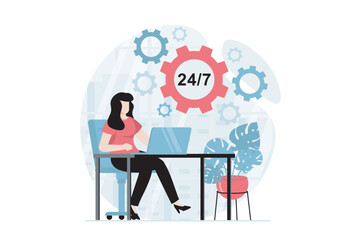 Technical support concept with people scene in flat design. Woman operator accepts applications for repair of computers and other equipment. Vector illustration with character situation for web