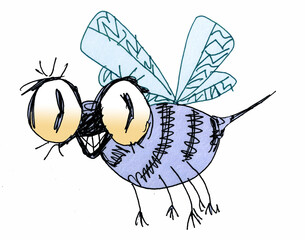 Funny bee, cartoon character. Comic fly.Drawing for design.