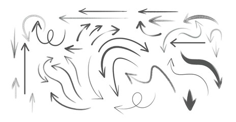 Mega set of different hand-drawn arrows, pencil, ink, other, brush style, on white