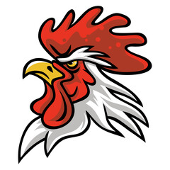 Rooster Head Angry Fierce Sports Mascot Logo Cartoon Character Design Illustration