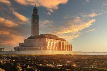 scenic view of Hassan II Mosque at sunset - Casablanca - Morocco