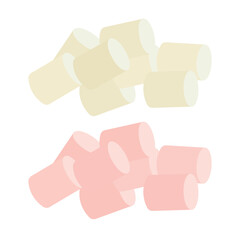 Pink and beige marshmallow for hot chocolate, coffee, ice cream, cocktail. Vector illustration.