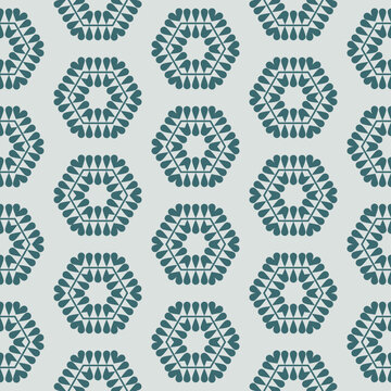 Scandinavian modern geometric seamless pattern with green hexagons on light background in minimalist style
