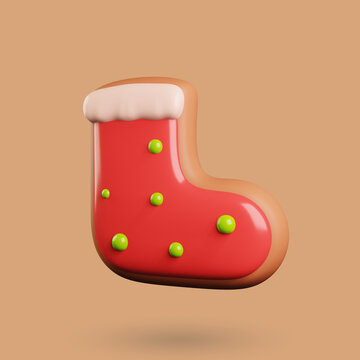 Gingerbread Christmas sock 3D illustration