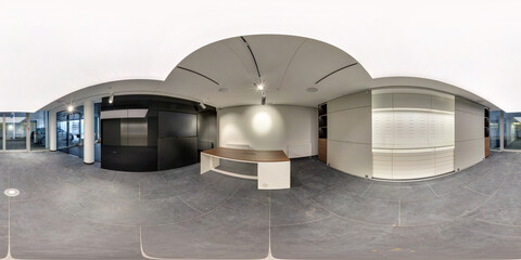 full seamless spherical hdri 360 panorama in interior of empty white room with repair for office or...