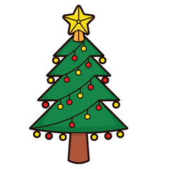 Flat icon with christmas tree. Green symbol of Christmas with outline on white background. Vector Illustration.Holiday wallpaper. good for paper, textile and wrapping
