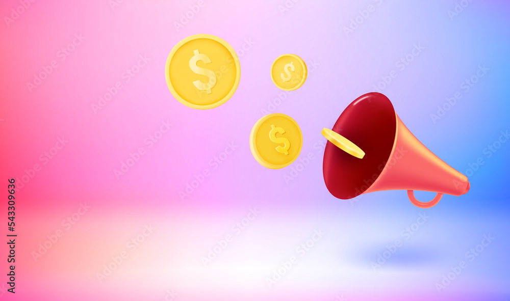 Aufkleber Loudspeaker with new messages. Vector 3d banner with doodling
