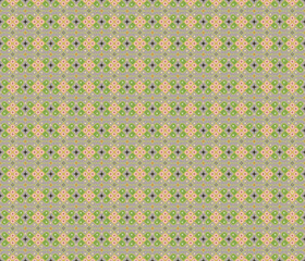 Seamless, Vector Image of Stylized Geometric Shapes and Stars Forming a Repeating Pattern in Muted Green and Beige Tones. Can Be Used in Design and Textiles