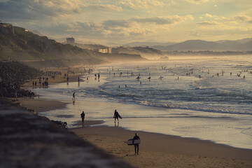 Panoramic view of the beautiful Cote des Basques beach in Biarritz - obrazy, fototapety, plakaty