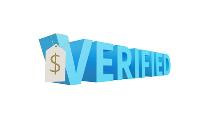 Big Blue 3D VERIFIED text with price tag dangling. 3D render