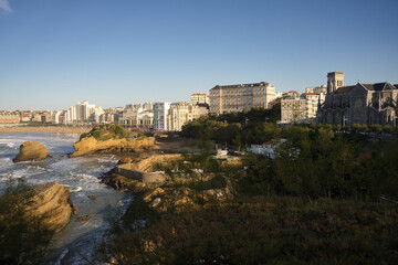 Fototapeta na wymiar Panoramic view of the coastal infrastructure in Biarritz