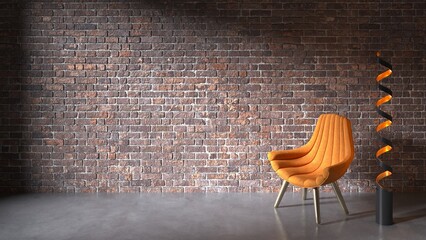 a chair on a brick background